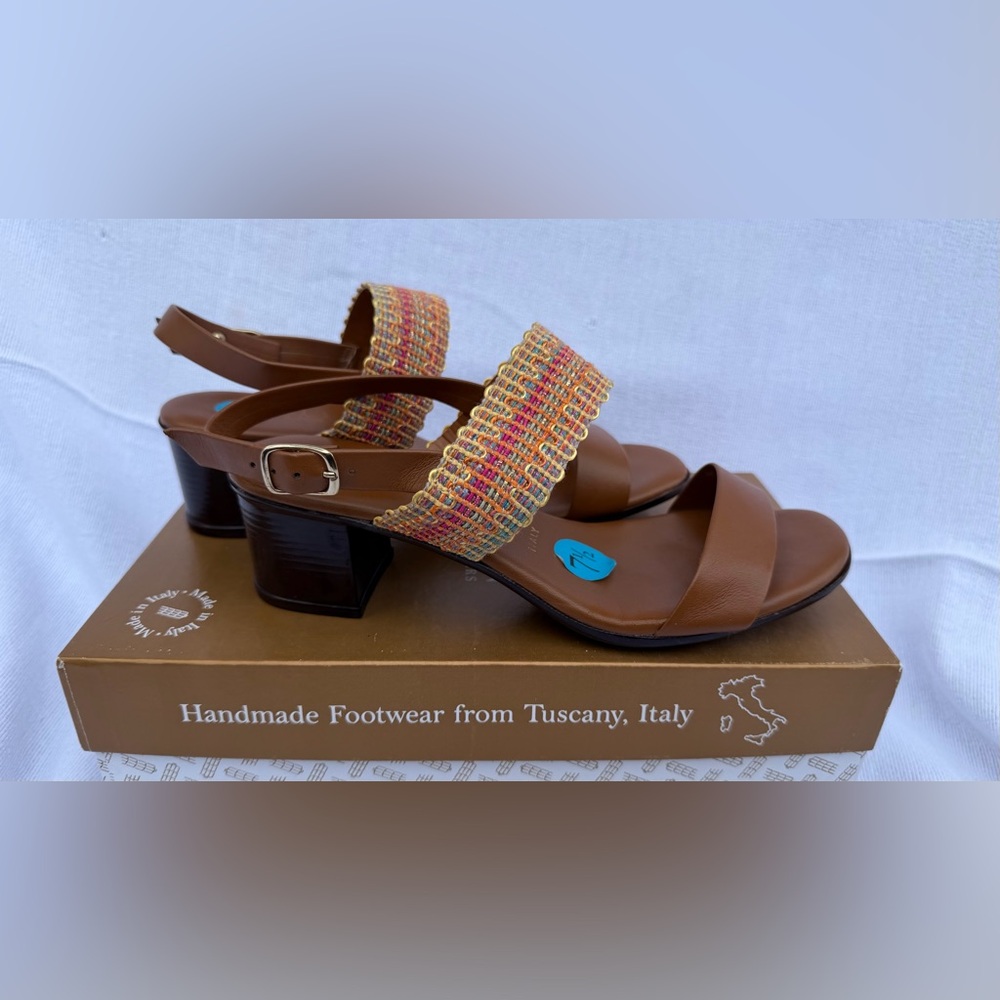 Made in Italy Leather Strappy Sandal with Multicolor Strap 7.5 - Like New!